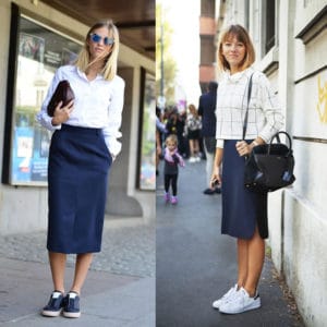 Como usar tênis no ambiente de trabalho de forma cool e elegante - saia