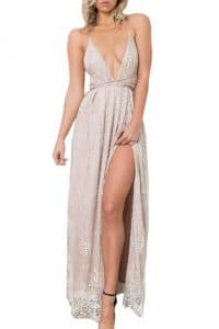 Vestido Longo Bordado Aplicações dourado nude rosa