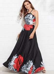 Vestido Longo Estampado Floral Fenda na Cintura