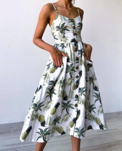 Vestido Modern Pin Up Midi estampa tropical
