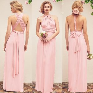 vestido de festa longo de amarrar rosa claro