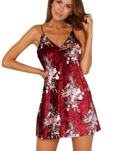 vestido de veludo slip dress estampa floral vermelho