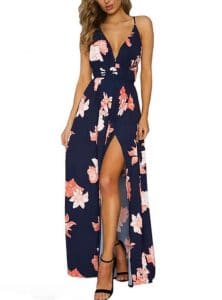 vestido longo floral cintura de amarrar marinho lilias