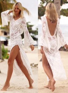 vestido renda longo saída de praia costas decotadas flare